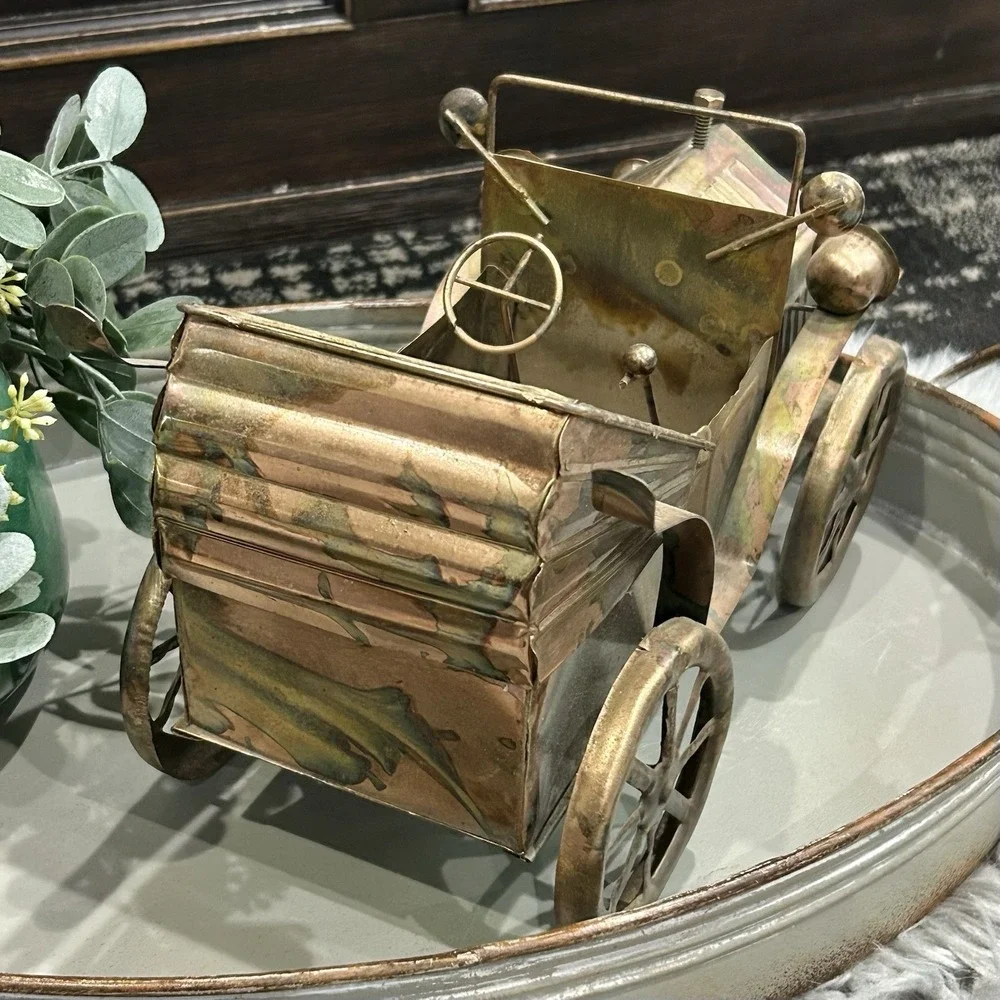 Vintage SANKYO Copper Horseless Carriage Wind-Up Music Box‎ Tested & Works